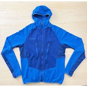 Mammut Jacket Men Large Mid-Layer Hooded Full Zip Lightweight Thermal Lined Blue